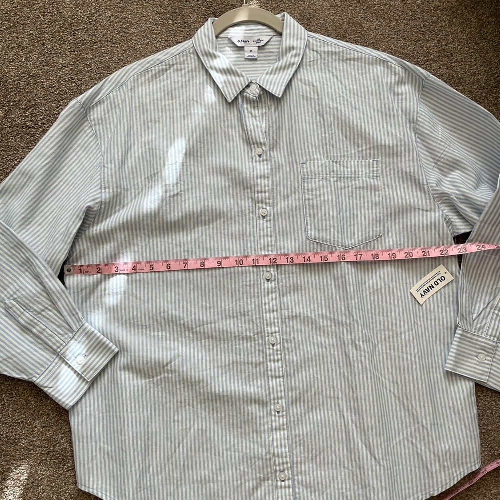 Old Navy Boyfriend Resort Poplin Button Down Shirt Stripe Blue Cotton Women's M - Picture 6 of 9